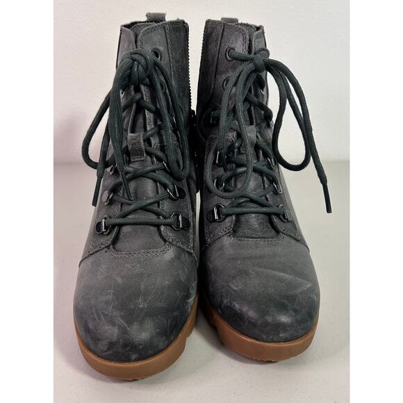 Sorel Womens Joan Uptown Wedge‎ Heel Boot Lace Up Zip Leather Gray Size 9.5 - Picture 5 of 14
